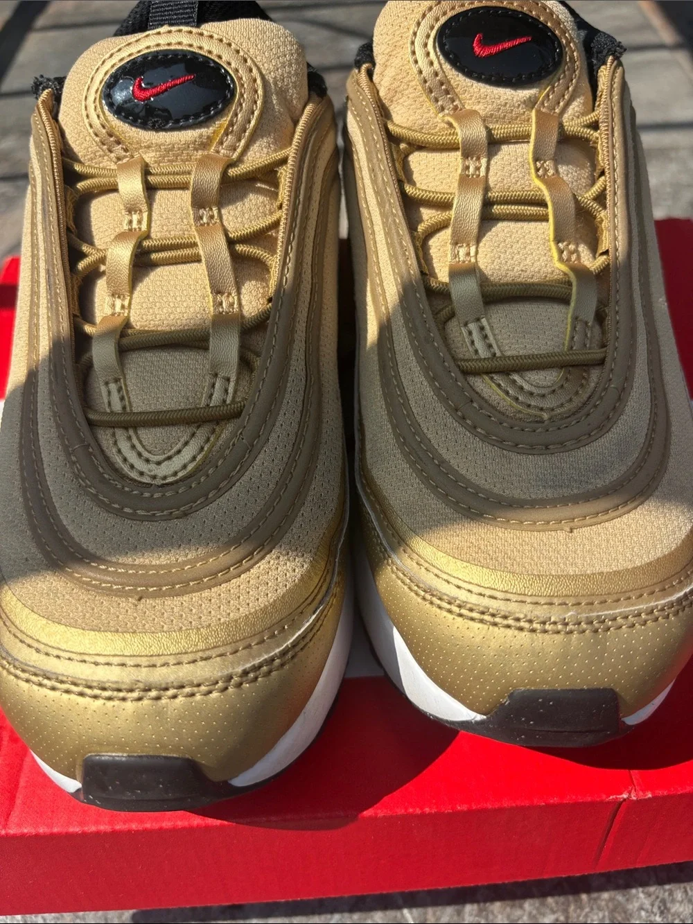 Nike Metallic Gold and Red Check Sneakers